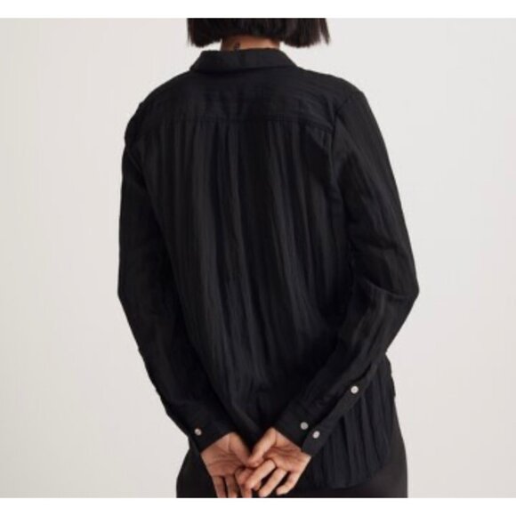 Madewell Black Button Up Shirt Crinkle Viscose Minimalist Shirttail Relax Fit Tu - Picture 2 of 14